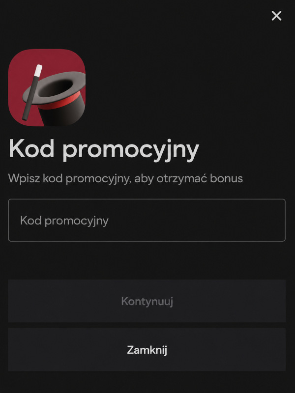 Ekran smartfona z polem wpisywania kodu promocyjnego na stronie Parimatch